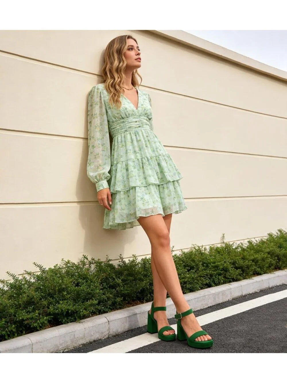Women's Green Square Open Toe Adjustable Ankle Strap Chunky Block Heel Sandals